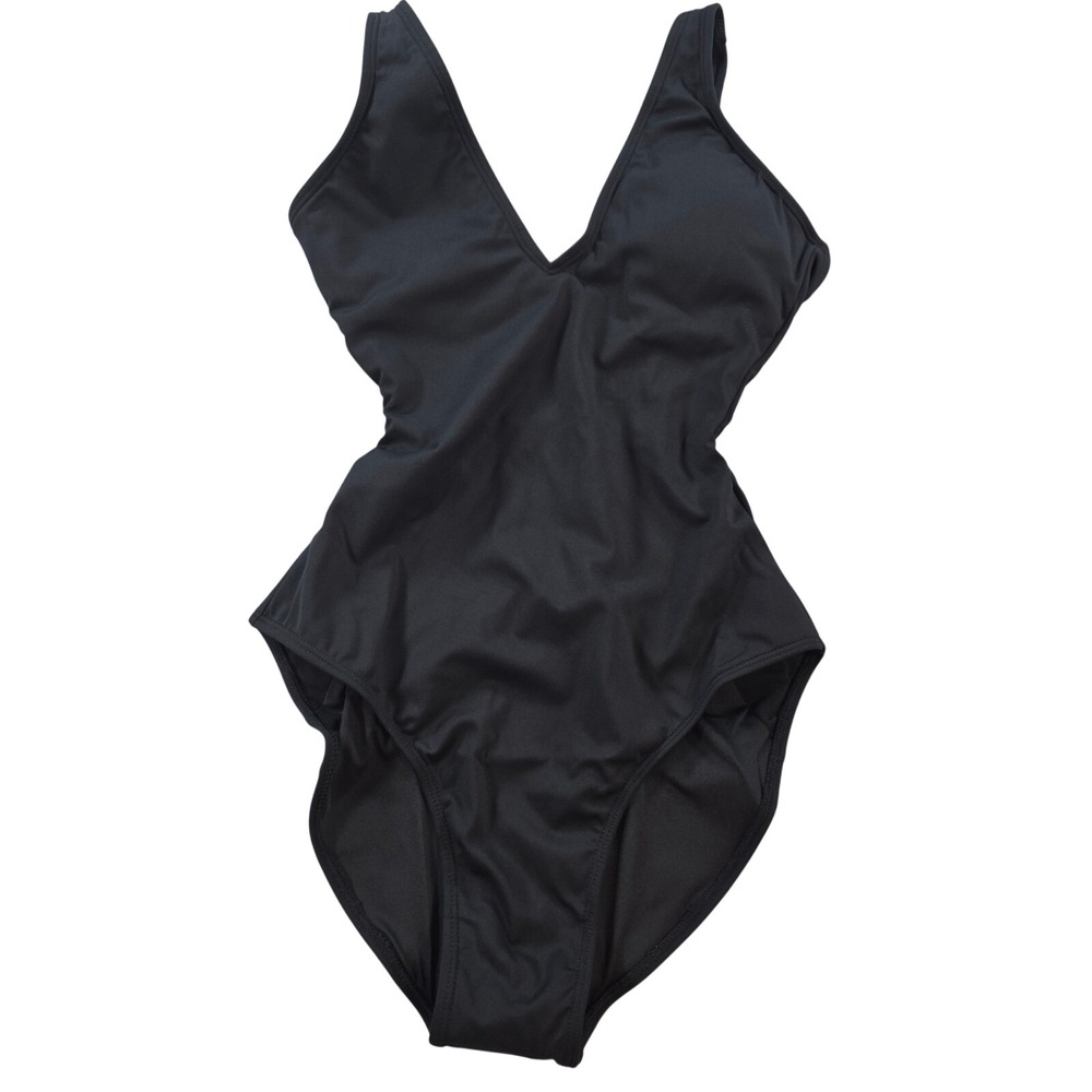 TA3 Women XS Black One Piece Swimsuit Plungey Lace Up Back Sculpting TA304 RL